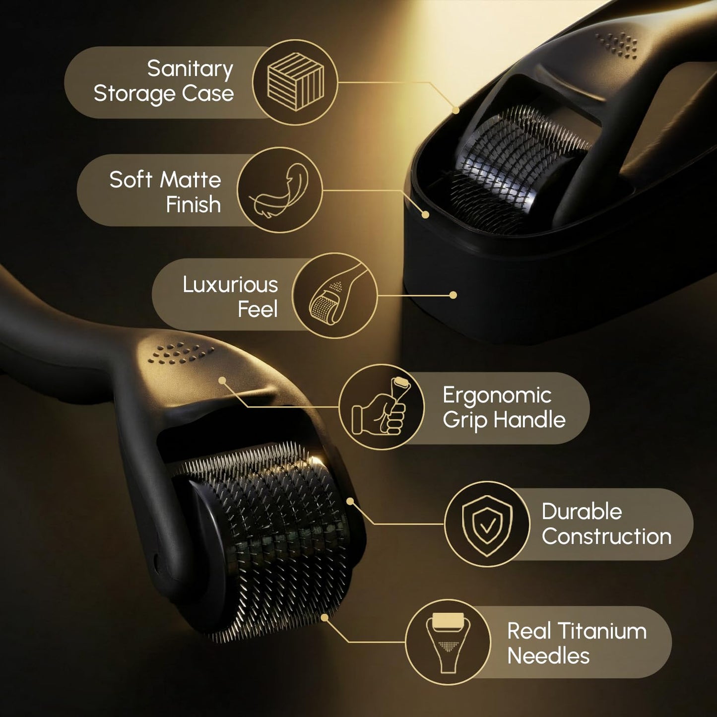 Derma Microneedling Roller - 1.5mm Titanium Needles - Designed in Canada - for Men and Women - Storage Case Included (Matte Black) - Available at All In One Marketplace Canada