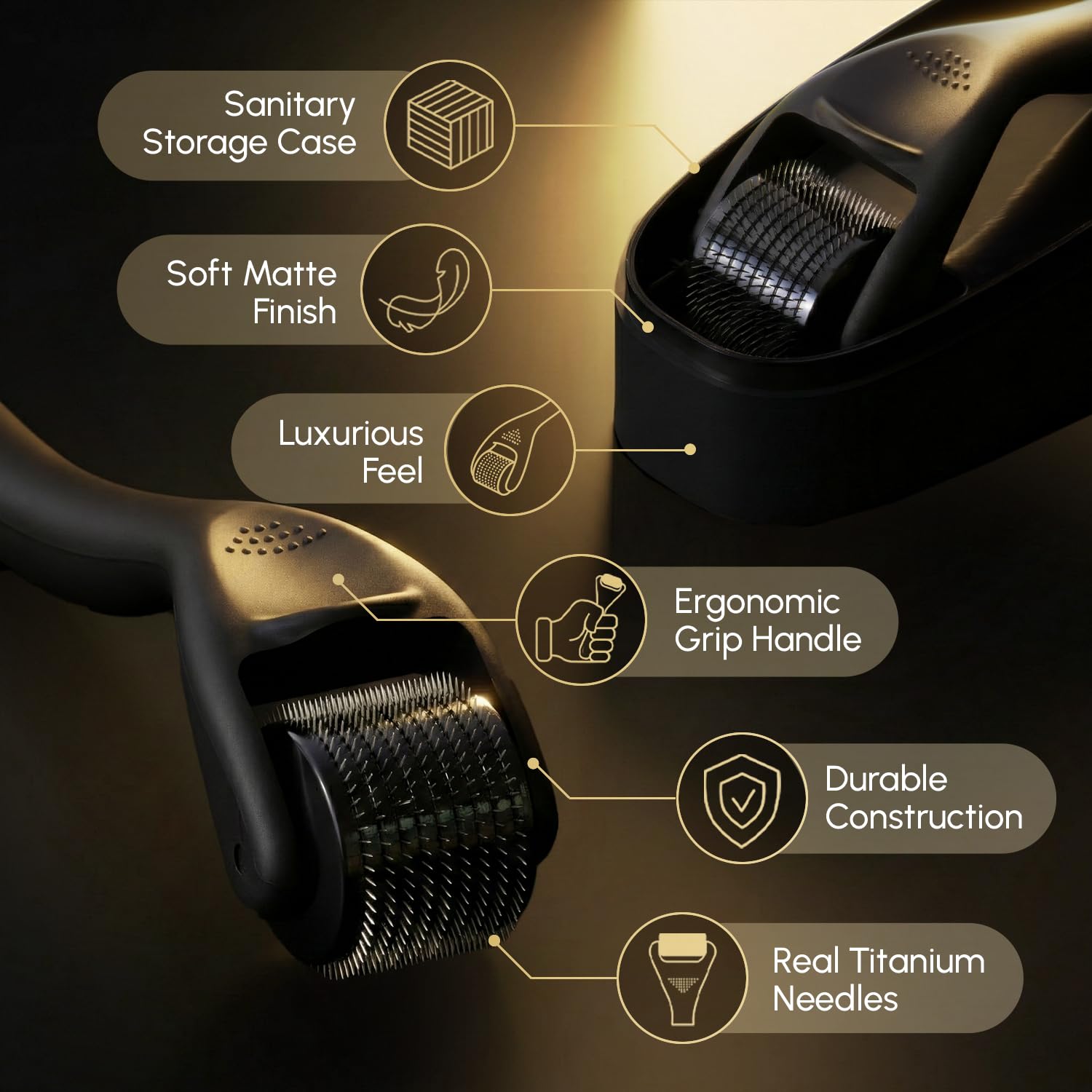 Derma Microneedling Roller - 1.5mm Titanium Needles - Designed in Canada - for Men and Women - Storage Case Included (Matte Black) - Available at All In One Marketplace Canada