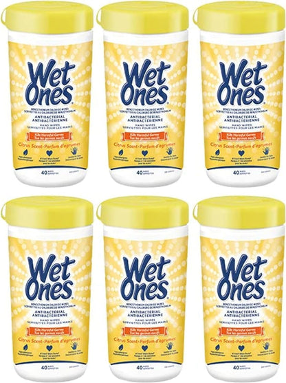 Wet Ones Antibacterial CitrusScent Hand Wipes| Travel | Hand Sanitizer Wipes, Travel Essentials, 40‑Count Canisters, Pack of 6 Wet Ones