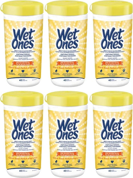 Wet Ones Antibacterial CitrusScent Hand Wipes| Travel | Hand Sanitizer Wipes, Travel Essentials, 40‑Count Canisters, Pack of 6 Wet Ones