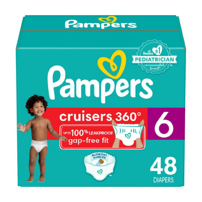 Pampers Diapers - Cruisers 360° - Size 6, up to 100% Leakproof Fit, Designed for Active Babies, Pull On Diaper, EZ Off Tabs Designed for Easy Changes, 1 Pack (Count of 48) 🍁 All In One Marketplace Canada