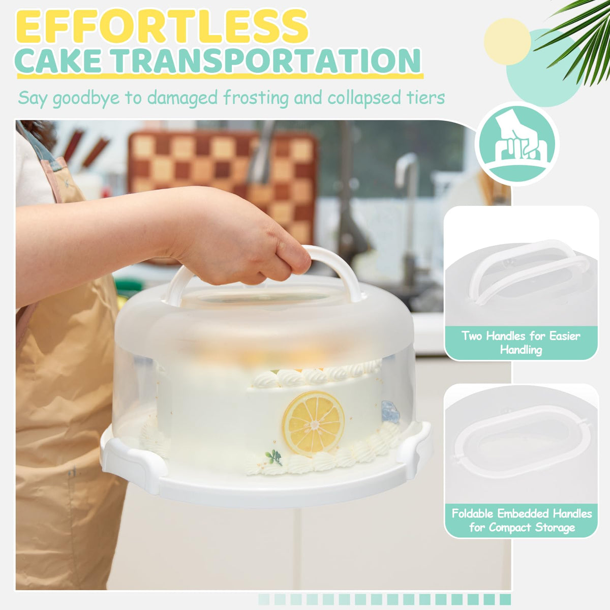 Ohuhu Cake Carrier with Handle, Portable Round Container, White, 10 in 🍁 All In One Marketplace Canada
