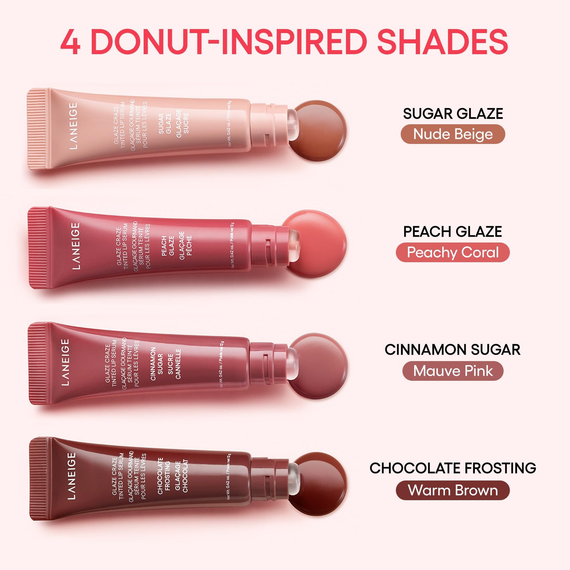 LANEIGE Glaze Craze Tinted Lip Serum for Hydrating, Glossy, Nourished Lips with Plumping Polypeptides, Peach Glaze