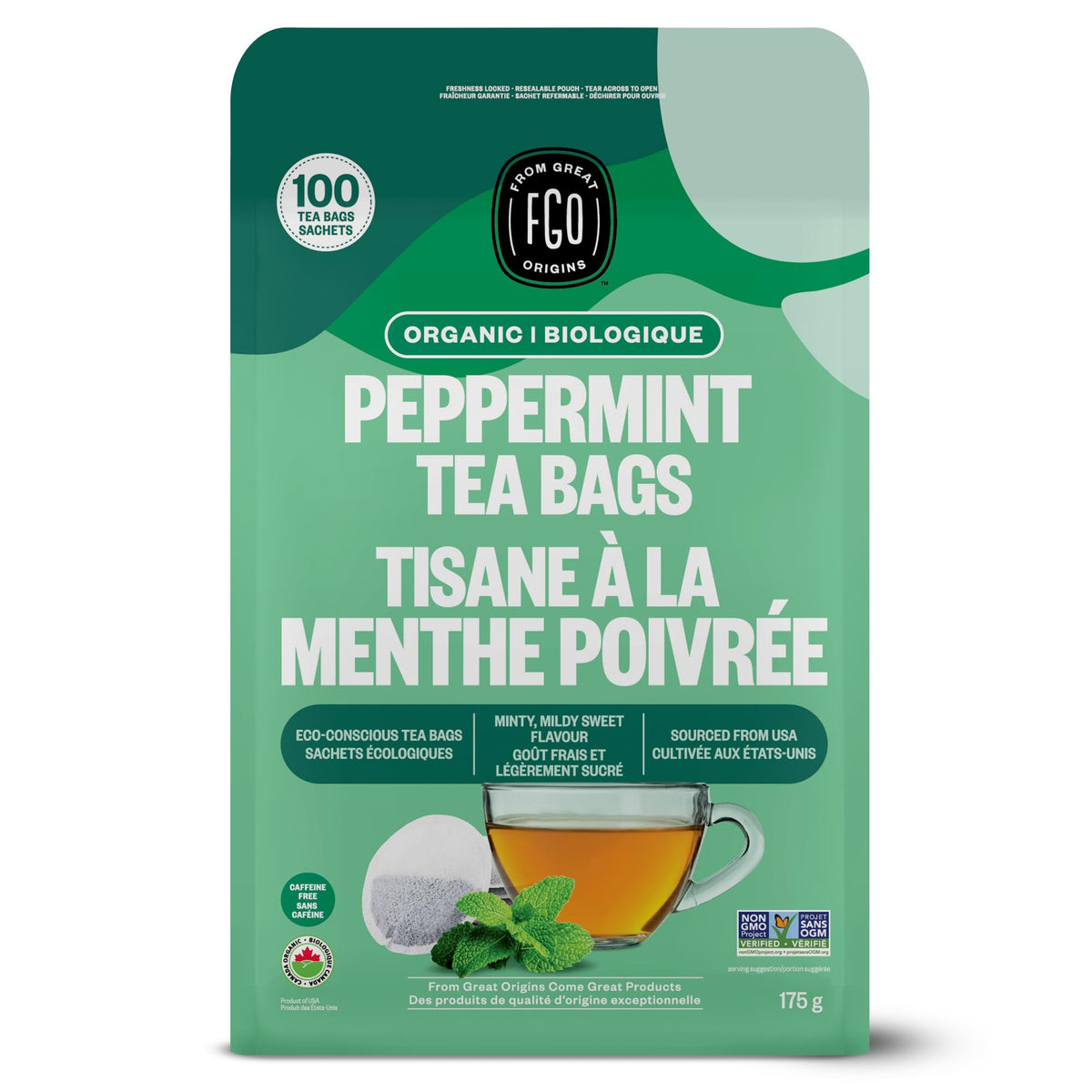 FGO Organic Peppermint Tea, Eco-Conscious Tea Bags, 100 Count, Packaging May Vary (Pack of 1) 🍁 All In One Marketplace Canada