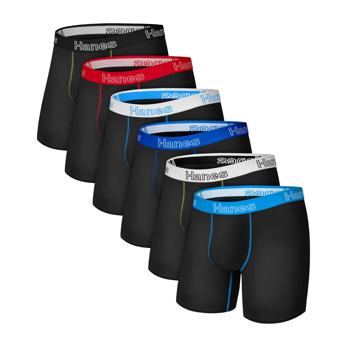 Hanes Mens Underwear Briefs, Cotton Stretch Moisture-Wicking Multi-Pack Boxer, Black - 6 Pack, Large US