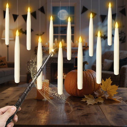 Anxingo 12 Pcs Flameless Floating LED Candles with Wand, Flickering Battery Operated Wizard Hanging Decorative Lighting with Remote Timer for Parties Halloween Christmas 🍁 All In One Marketplace Canada