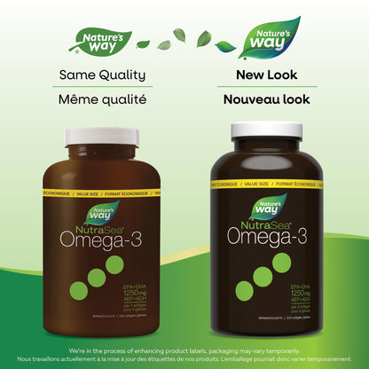 Nature's Way NutraSea Omega 3 Softgels Supplement with Fish Oil – Zesty Lemon Flavour – Heart & Brain Support for Kids Ages 6+ and Adults – EPA & DHA, 240 Softgels, Value Size - Available at All In One Marketplace Canada