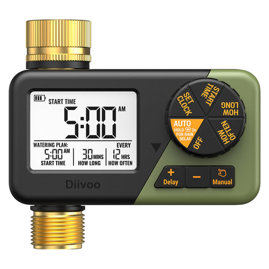 Diivoo Water Sprinkler Timer with Brass Inlet & Outlet, Irrigation Hose Timer with Weekly and Daily Frequency Irrigation, Rain Delay and Manual Watering for Lawns and Gardens