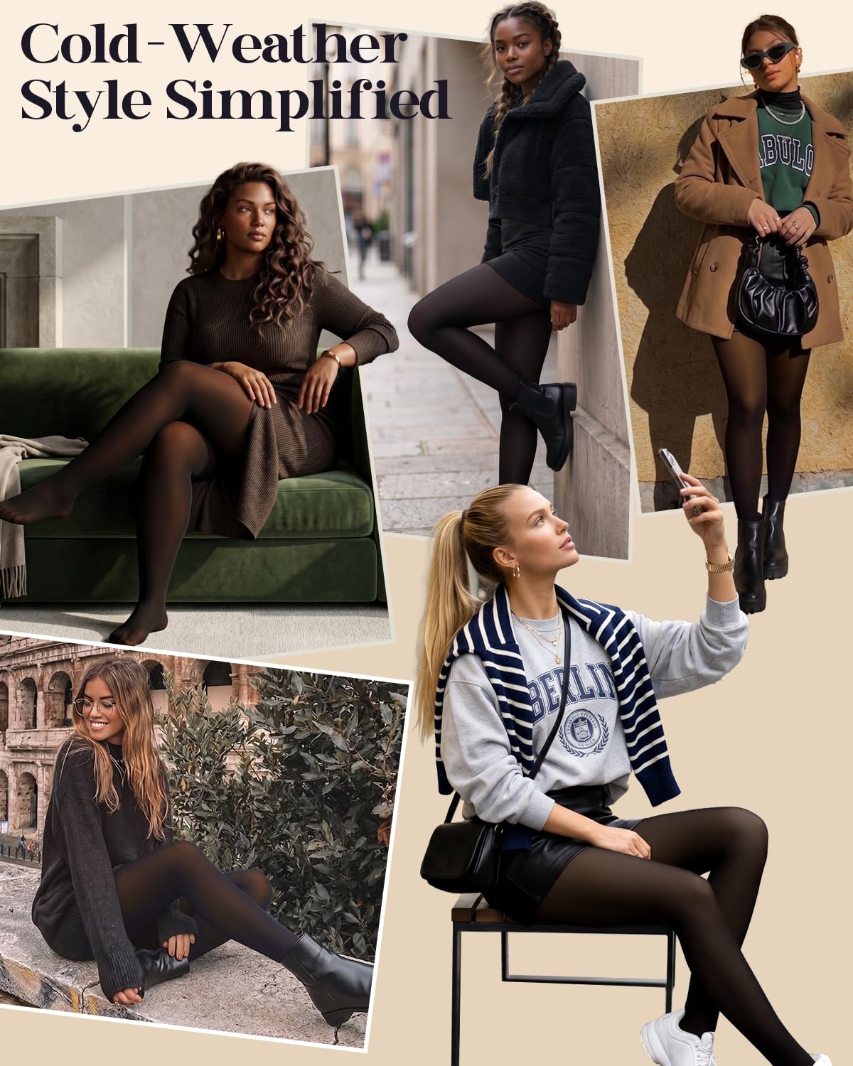 Tyusatu Fleece Lined Tights Leggings for Women One Seam Design Black 🍁 All In One Marketplace Canada