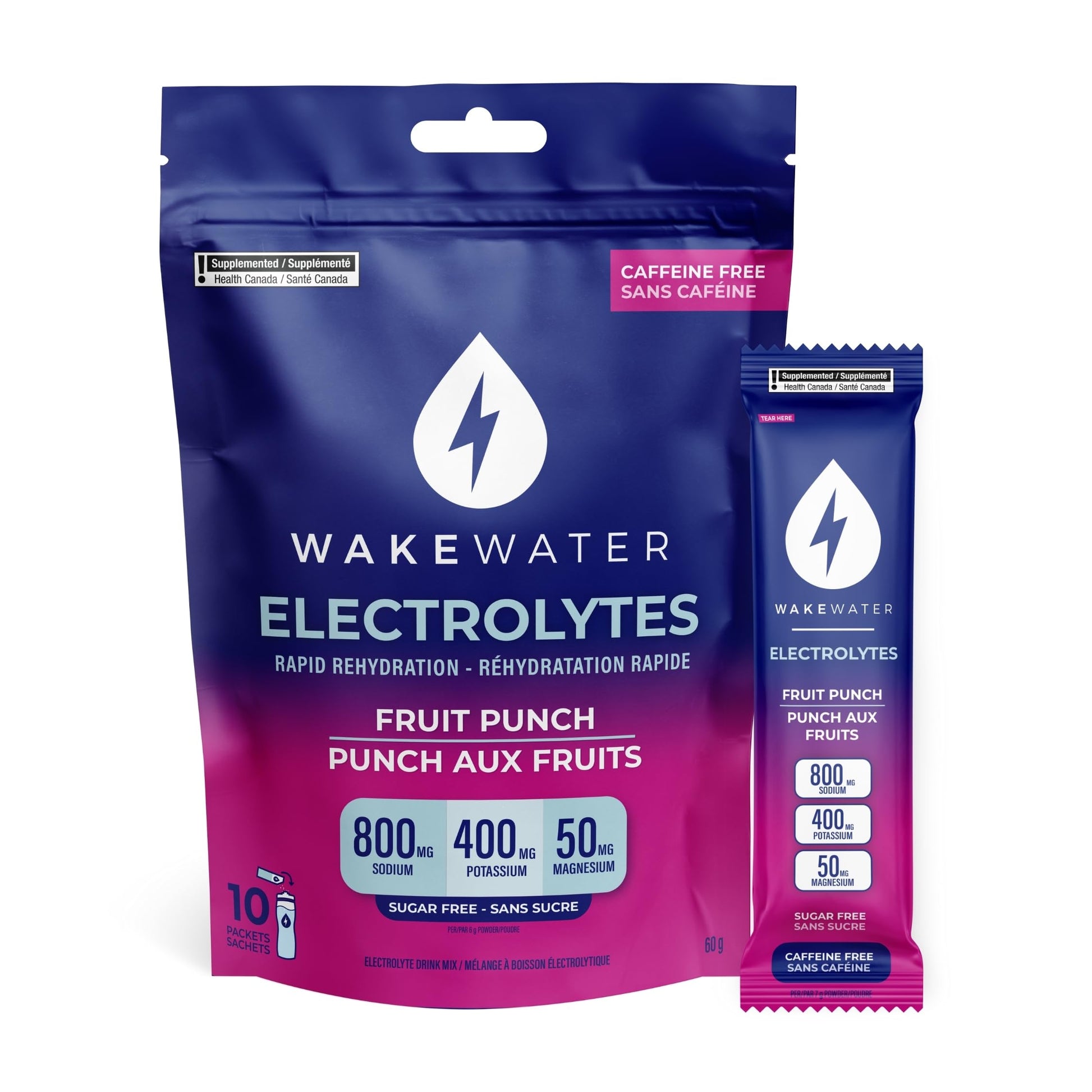 Wake Water Sugar Free Electrolyte Packets, Hydration Powder, Keto & Paleo Friendly Electrolyte Drink Mix, Fasting Hydration Packs, Travel Essentials, Pack of 10 (6g Each) (6 g (Pack of 10), Fruit Punch)