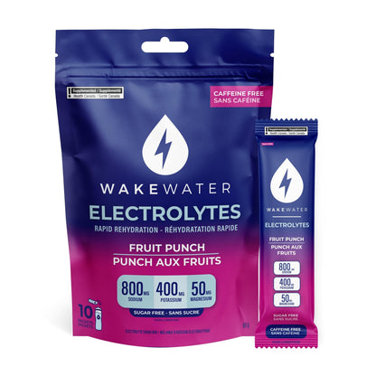 Wake Water Sugar Free Electrolyte Packets, Hydration Powder, Keto & Paleo Friendly Electrolyte Drink Mix, Fasting Hydration Packs, Travel Essentials, Pack of 10 (6g Each) (6 g (Pack of 10), Fruit Punch)