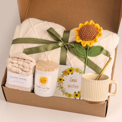 Cozy Blanket Gift Basket for Women, Sunflower Set Gift Box for Her 🍁 All In One Marketplace Canada