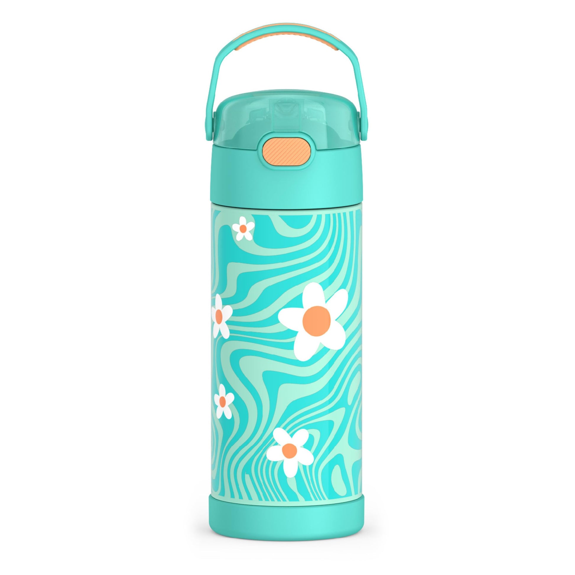THERMOS FUNTAINER 14 Ounce Stainless Steel Vacuum Insulated Bottle, Wavy Daisies