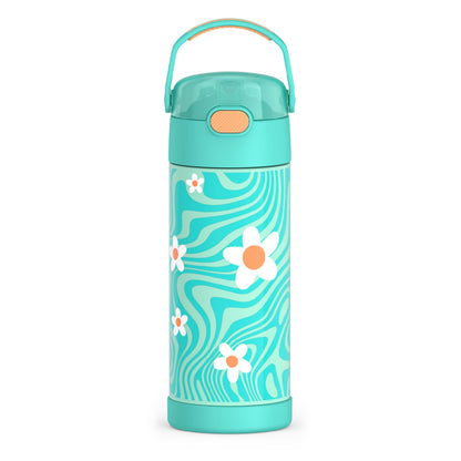 THERMOS FUNTAINER 14 Ounce Stainless Steel Vacuum Insulated Bottle, Wavy Daisies