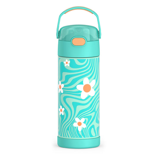 THERMOS FUNTAINER 14 Ounce Stainless Steel Vacuum Insulated Bottle, Wavy Daisies
