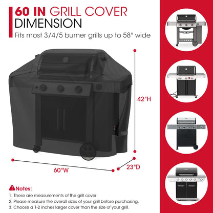 UNICOOK BBQ Cover 60 Inch, Heavy Duty Waterproof Housse BBQ, Special Fade and UV Resistant Outdoor Barbecue Grill Cover, Barbecue Accessories Compatible for Weber Char-Broil Nexgrill and More