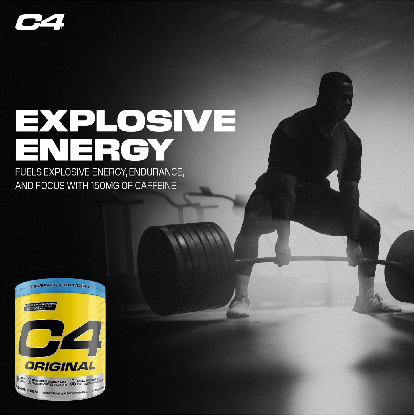 Cellucor C4 Original Pre Workout Powder - Sugar Free Preworkout Energy for Men & Women - 150mg Caffeine, Beta Alanine, Creatine - Icy Blue Razz, 60 Servings Cellucor