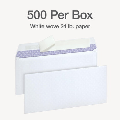 Oxford Envelopes, #10 Business Size, Security Tint, Peel & Seal Closure, 24 lb White Paper, Privacy Protection for Checks & Invoices, 500-Pack for Office or Home Mailing
