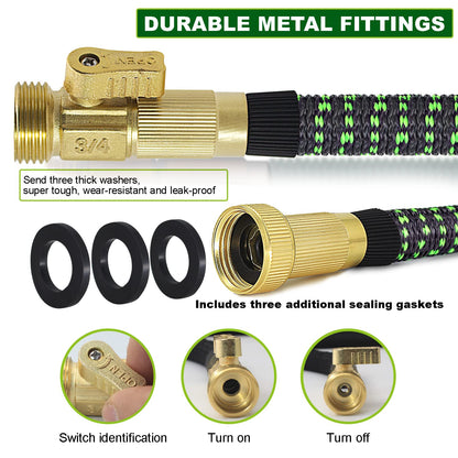 Expandable Garden Hose 100ft Flexible Water Hose, 10 Function Sprayer Nozzle, 3/4 Inch Solid Metal Fittings Lawn Yard Garden Outdoor Hose(Black and Green)