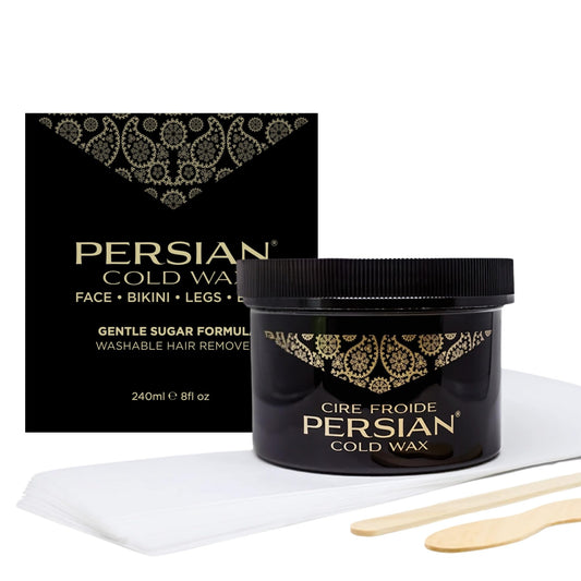 Persian Cold Wax Kit, Hair Removal Sugar Wax for Body Waxing Women & Men, 8 oz (240ml) wax, 20 strips, 2 spatulas. - Available at All In One Marketplace Canada