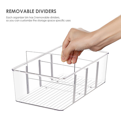 Vtopmart 4 Pack Food Storage Organizer Bins, Clear Plastic Bins for Pantry, Kitchen, Fridge, Cabinet Organization and Storage, 4 Compartment Holder for Packets, Tea, Snacks, Pouches, Spice Packets - Available at All In One Marketplace Canada