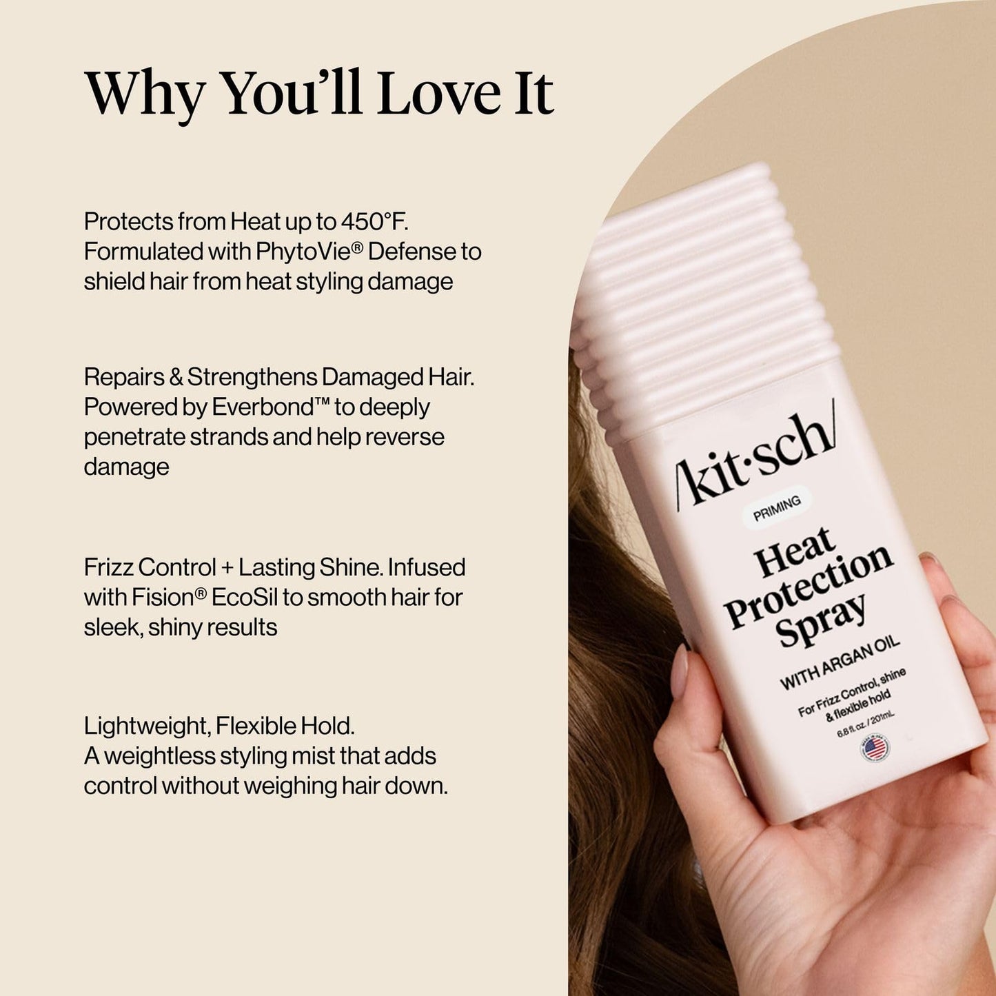 Kitsch Heat Protection Spray for Hair – Heat Protectant for Hair with Argan Oil – Styling Hair Spray for Frizz Control, Shine & Damage Protection – Protects Strands | Ideal Gifts for Women – 201ml - Available at All In One Marketplace Canada