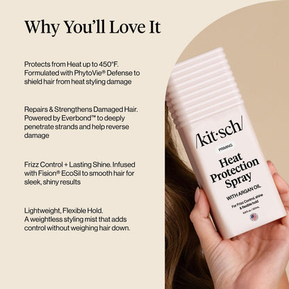 Kitsch Heat Protection Spray for Hair – Heat Protectant for Hair with Argan Oil – Styling Hair Spray for Frizz Control, Shine & Damage Protection – Protects Strands | Ideal Gifts for Women – 201ml - Available at All In One Marketplace Canada