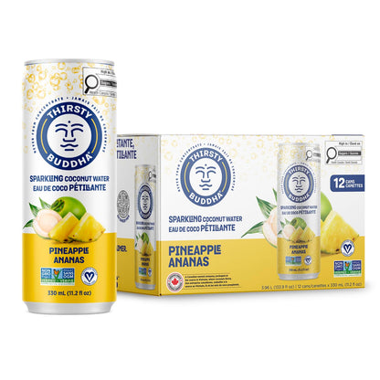 THIRSTY BUDDHA Sparkling Coconut Water with Pineapple – Sugar-Free, Electrolyte-Rich Hydration, 12 Pack (12 x 330ml)