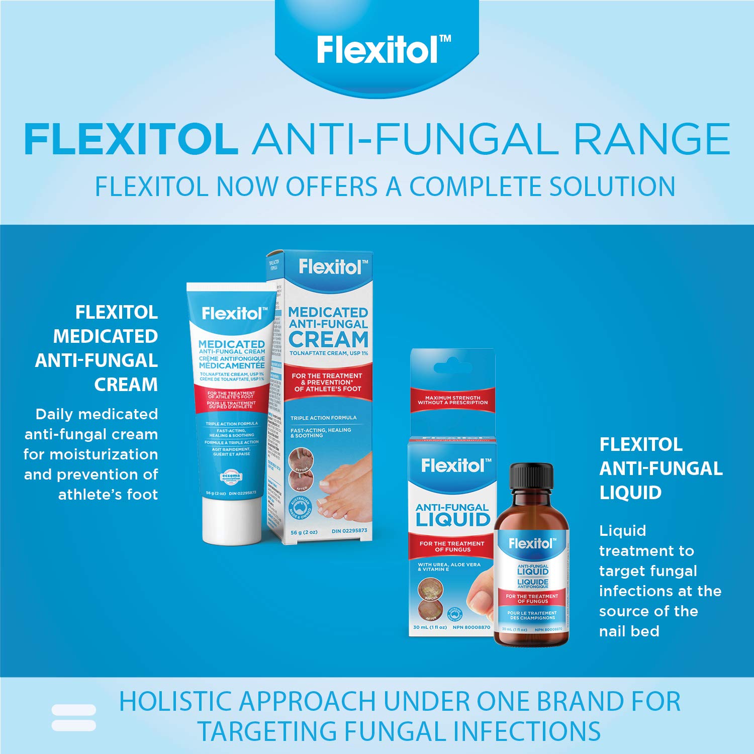 Flexitol Medicated Anti-Fungal Cream for Athlete's Foot - Best OTC Treatment for Foot Fungus & Fungal Infections, Effective Anti-Fungal Cream for Feet (56g) - Available at All In One Marketplace Canada