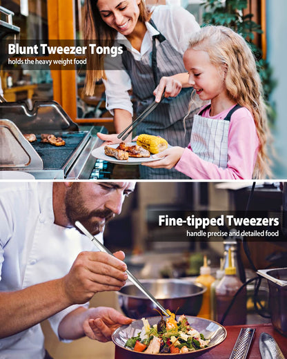 2 Pcs 12-inch Cooking Tweezers Tongs Precision Serrated Tips, Stainless Steel Professional Chef Tweezer Kitchen Tools for BBQ, Plating and Serving - Available at All In One Marketplace Canada