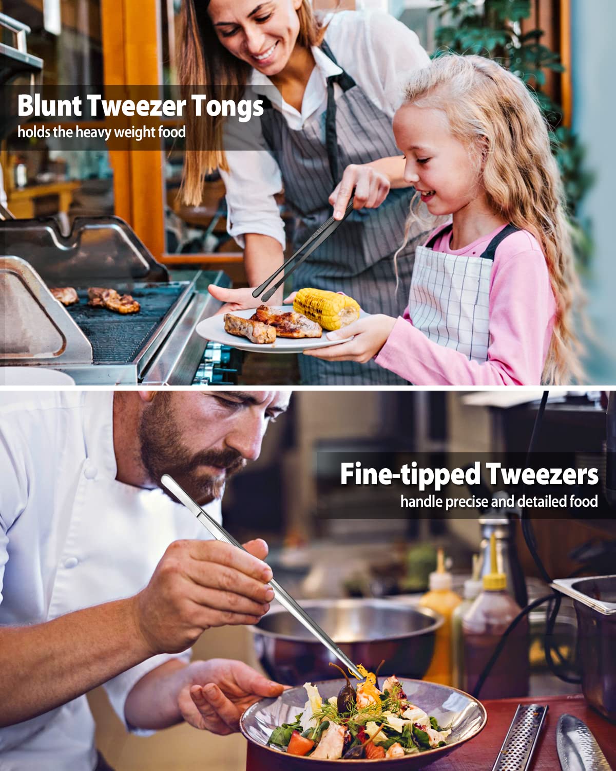 2 Pcs 12-inch Cooking Tweezers Tongs Precision Serrated Tips, Stainless Steel Professional Chef Tweezer Kitchen Tools for BBQ, Plating and Serving - Available at All In One Marketplace Canada