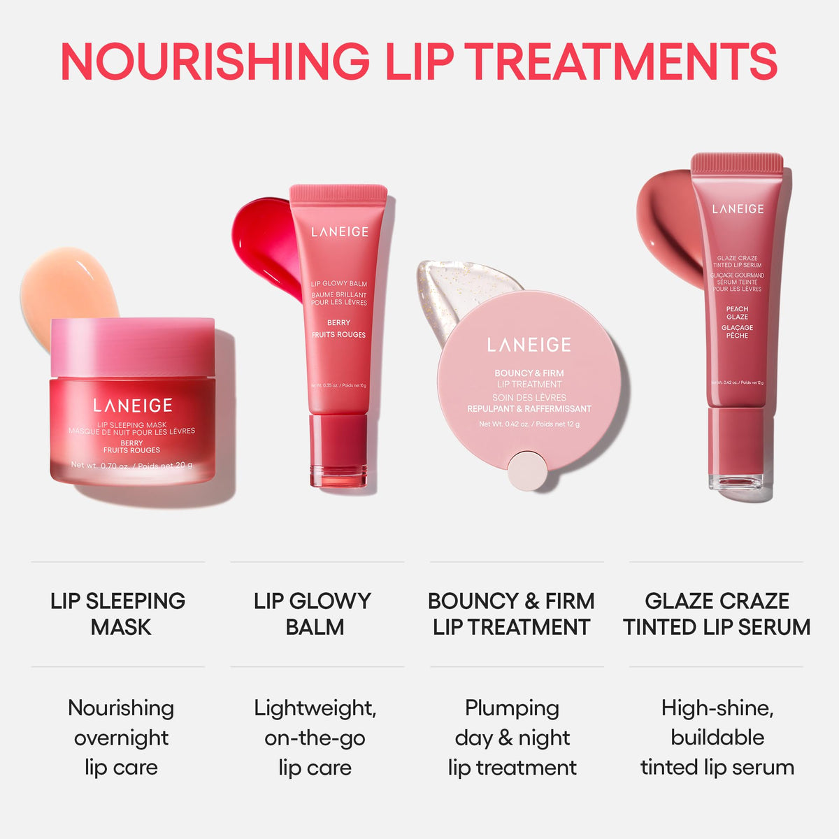 Coffret trio Laneige Berry Sweet | Masque de nuit pour les lèvres Strawberry Shortcake et mini baumes Lip Glowy en parfums Berry et Vanilla