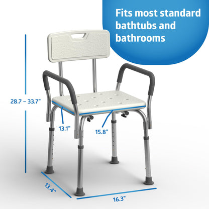 Medline Shower Chair with Backrest and Padded Armrests, 350lb Capacity