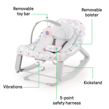 Ingenuity Keep Cozy 3-in-1 Grow with Me Vibrating Baby Bouncer Seat & Infant to Toddler Rocker, Vibrations & Toy Bar, 0-30 Months Up to 40 lbs (Pink Burst) 🍁 All In One Marketplace Canada