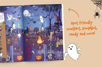 Jeu d'observation Halloween 2 en 1 : Trouvez des monstres amicaux et explorez le manoir hanté ! Un grand livre de cherche et trouve pour les tout-petits