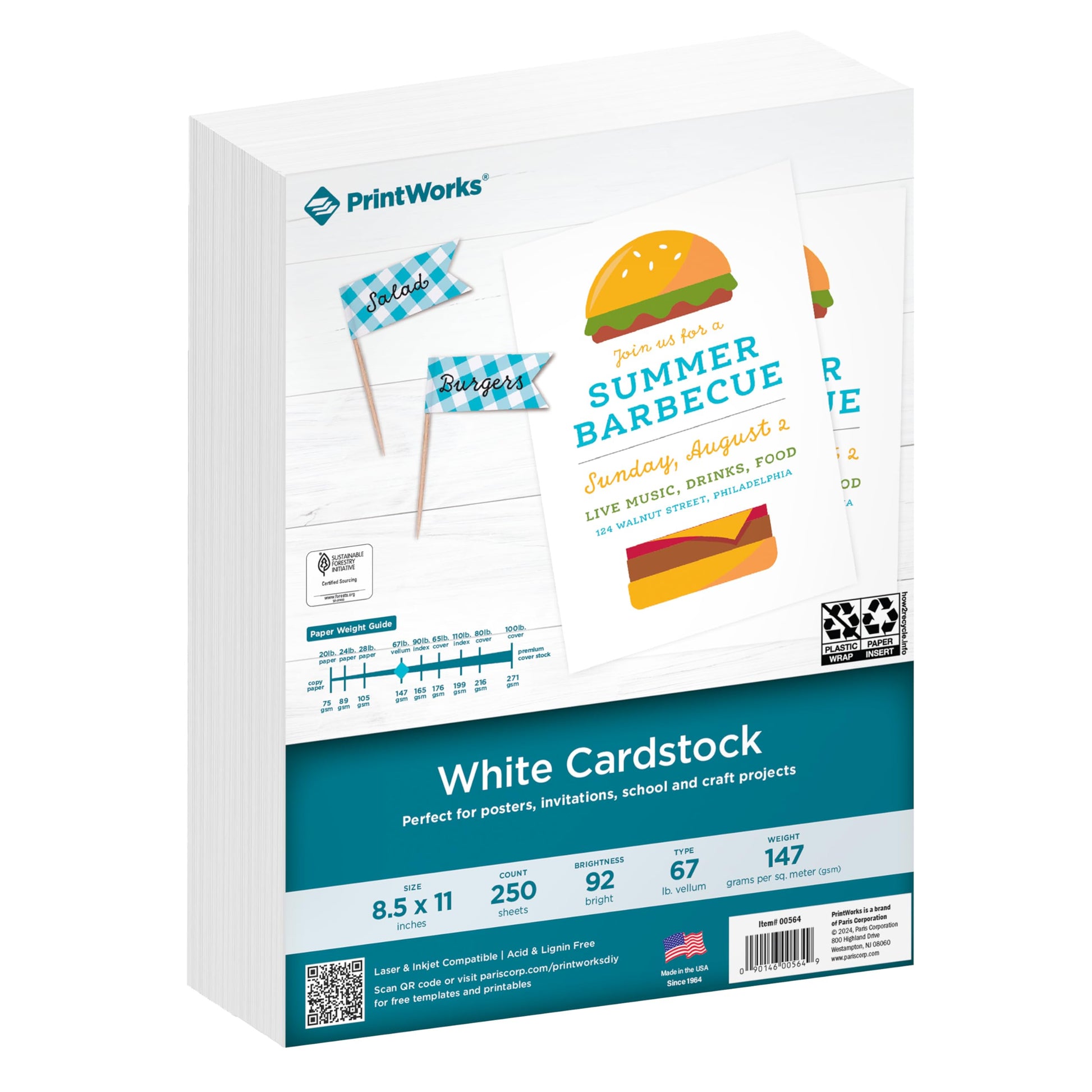 Printworks White Cardstock, Standard, 67 lb. Vellum, 92 Bright, 250 sheets, 8.5 x 11, For Office, Home & School Printing, Craft Projects (00564) - Available at All In One Marketplace Canada