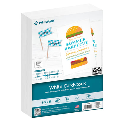 Printworks White Cardstock, Standard, 67 lb. Vellum, 92 Bright, 250 sheets, 8.5 x 11, For Office, Home & School Printing, Craft Projects (00564) - Available at All In One Marketplace Canada