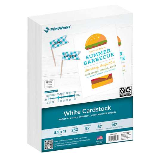 Printworks White Cardstock, Standard, 67 lb. Vellum, 92 Bright, 250 sheets, 8.5 x 11, For Office, Home & School Printing, Craft Projects (00564) - Available at All In One Marketplace Canada