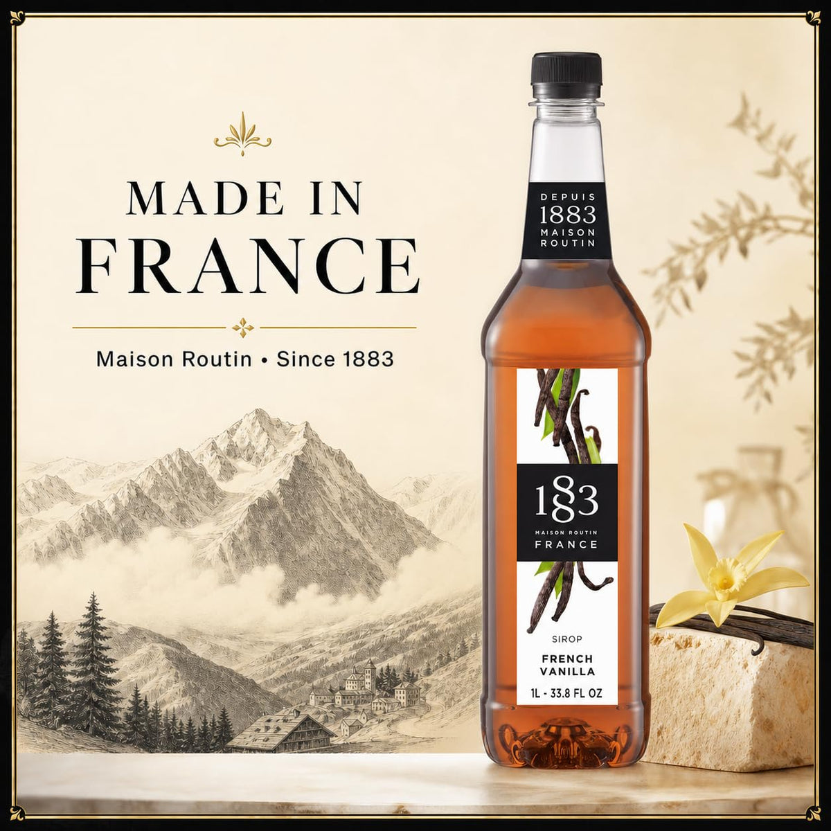 Maison Routin 1883 French Vanilla Syrup, Pet Bottle 1000 Milliliter