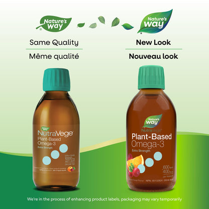 Nature's Way NutraVege Plant-based Omega-3 Extra Strength Vegetarian Liquid Supplement - 1000mg EPA + DHA - Cranberry Orange Flavour – Supports Healthy Heart, Eyes and Brain Function in Adults, 200 mL Nature's Way