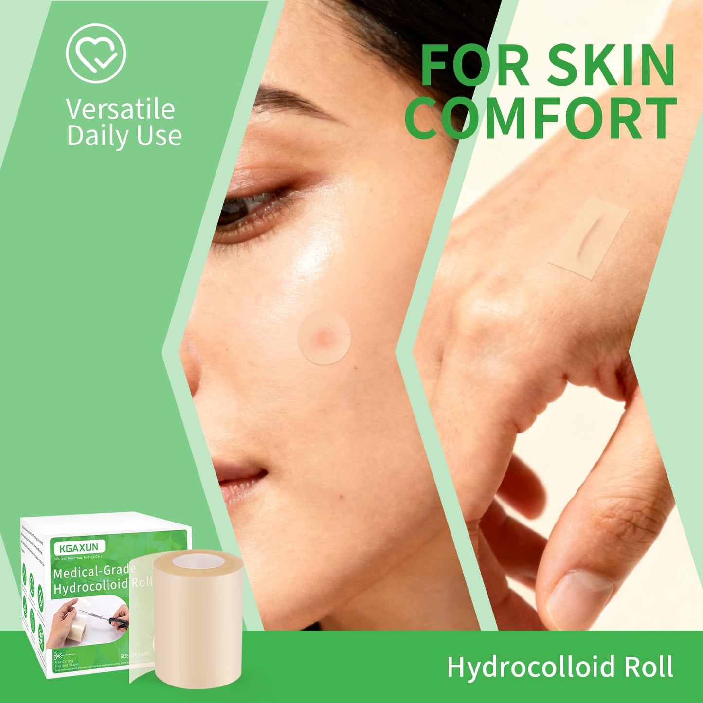 Hydrocolloid Bandages Roll for Wound Care, (2IN*5FT) Hydrocolloid Roll with Self-Adhesive, Cut-to-Size Patch Bandages, Ultra Absorbent, Waterproof, First Aid Kit Essential