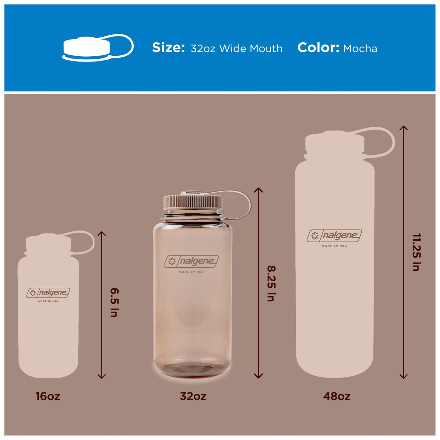 Nalgene 32 oz Wide Mouth Water Bottle BPA-Free, Durable & Leak Proof, Lightweight Bottle for Hiking & Gym, Work & Travel, Mocha