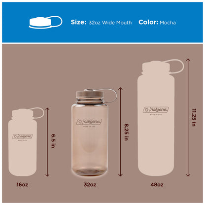 Nalgene 32 oz Wide Mouth Water Bottle BPA-Free, Durable & Leak Proof, Lightweight Bottle for Hiking & Gym, Work & Travel, Mocha