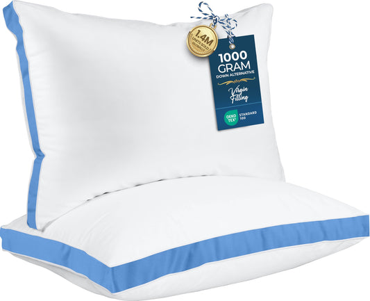 Utopia Bedding Bed Pillows for Sleeping Queen Size (Blue), Set of 2, Soft & Fluffy Pillow with Down Alternative Filling, Cooling, Hotel Quality, Gusseted Pillow for Back, Stomach or Side Sleepers