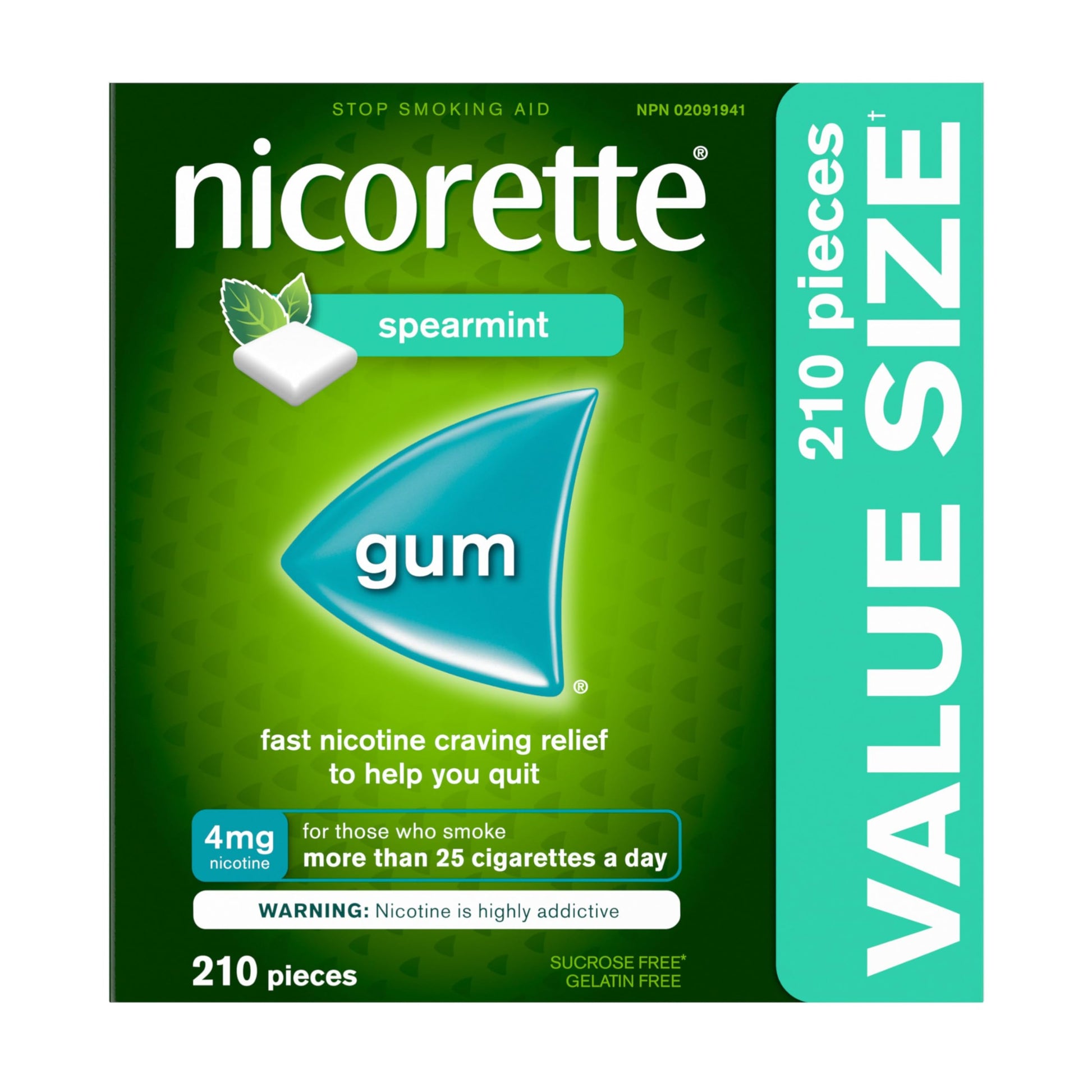 Nicorette Gum, Nicotine 4 Mg, Spearmint Flavour, Quit Smoking Aid And Smoking Cessation Aid, 210 Count Nicorette