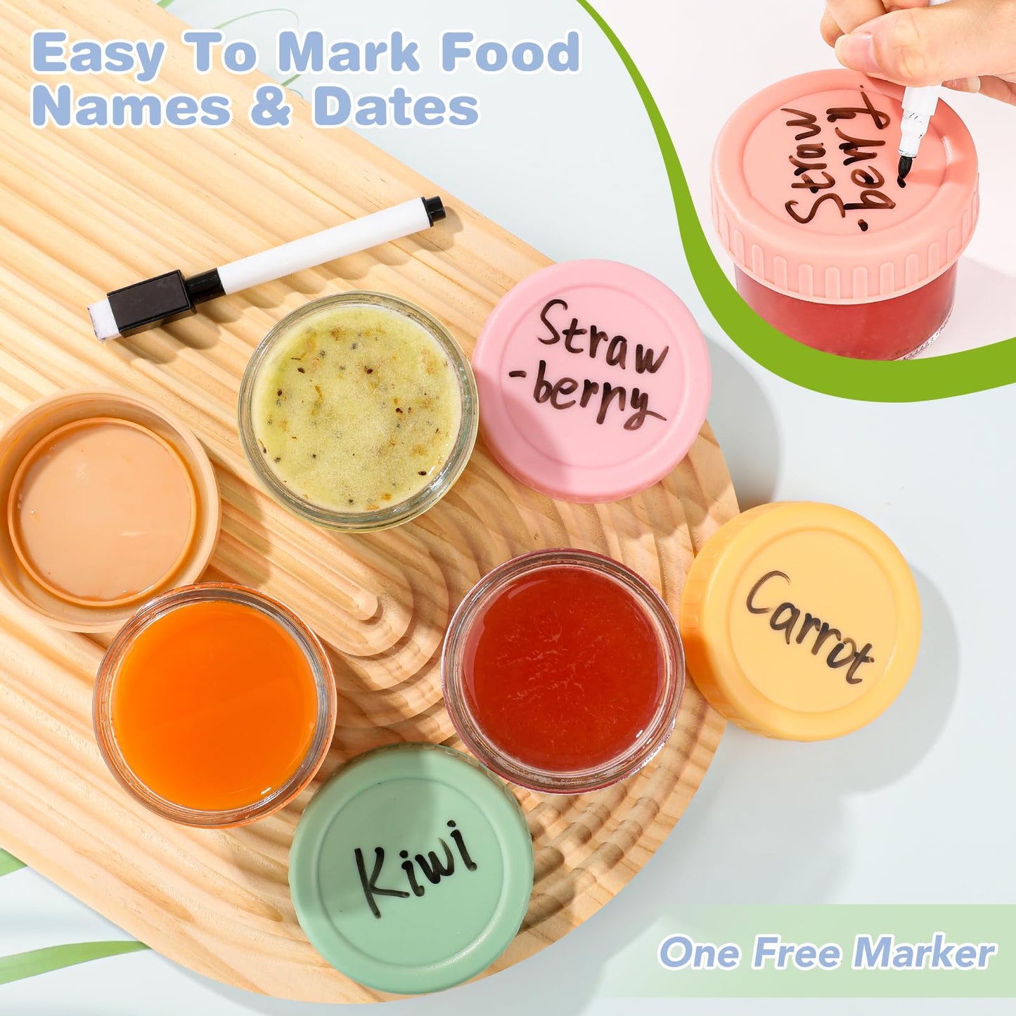 8 Pack Glass Baby Food Storage Containers, 4 oz Leakproof Baby Food Jars with Lids, Small Glass Food Containers for Infant Baby Food, Freezer & Microwave Safe, BPA Free