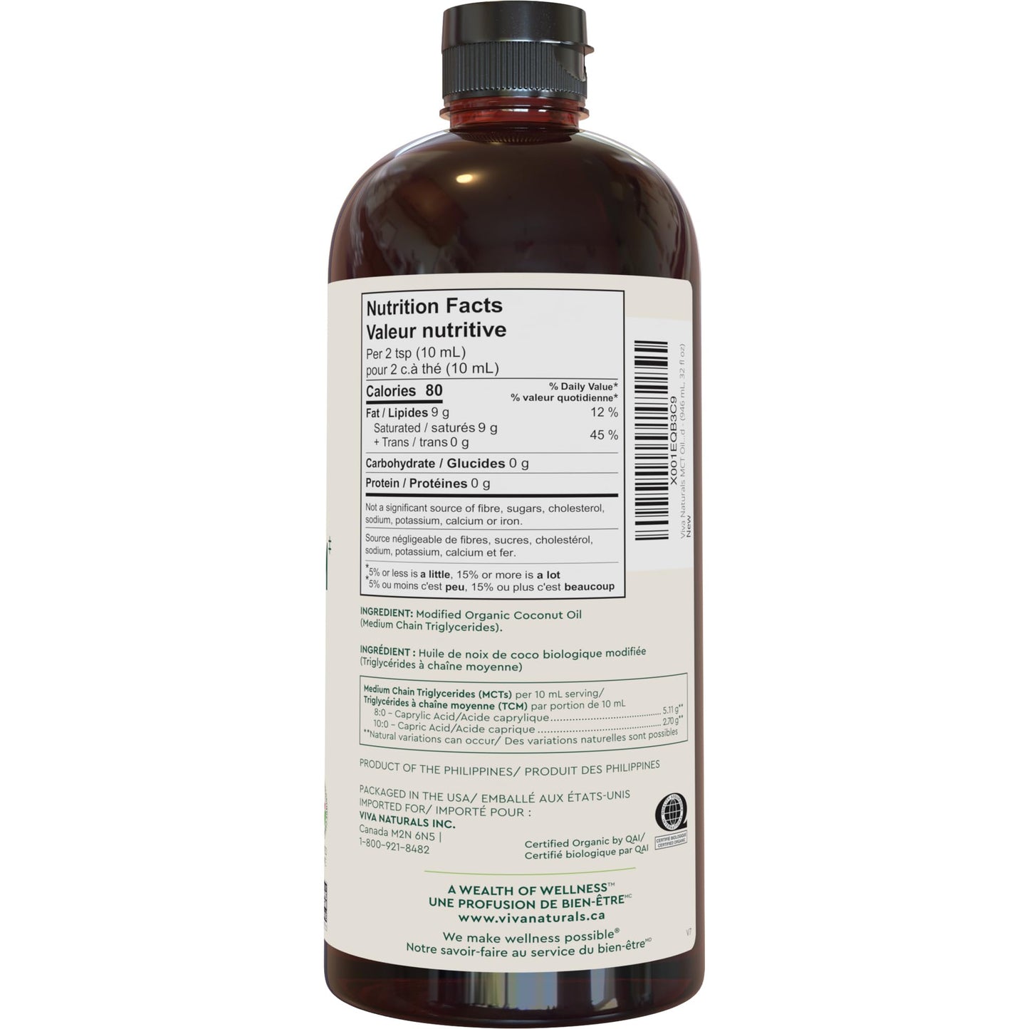 Viva Naturals Organic MCT Oil – 946 mL Pure Coconut Extract for Keto, Paleo & Vegan Diets