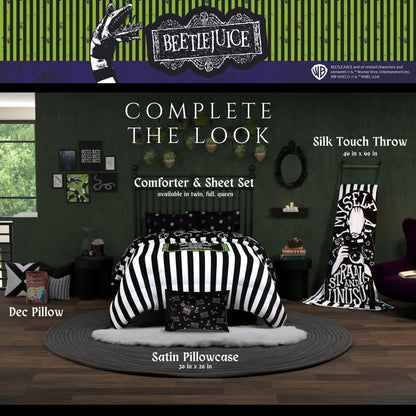 Taie d'oreiller Franco Collectibles Beetlejuice, motif film d'Halloween, en satin soyeux, standard 20x30 pour cheveux et peau, (produit sous licence officielle)
