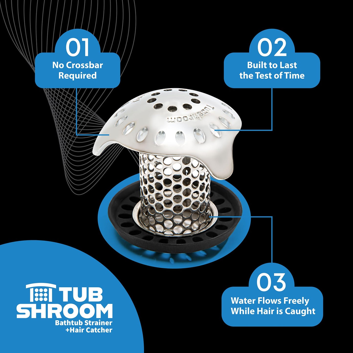 TubShroom Ultra Revolutionary Bath Tub Drain Protector Hair Catcher/Strainer/Snare Stainless Steel, 1-Pack, Silver TubShroom