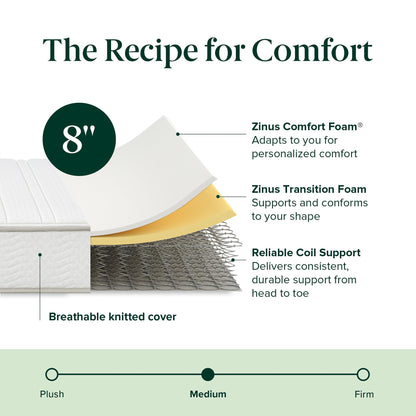 Zinus Twin Hybrid Mattress - 8 inch Foam & Spring, CertiPUR-US Certified, Pressure Relief, Mattress in a Box, 10-Year Warranty - Available at All In One Marketplace Canada